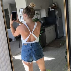 Free People White Criss Cross Bodysuit